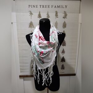 DIESEL Typography Print Fringe Triangle Scarf - Cotton Y2K Grunge Red & Green